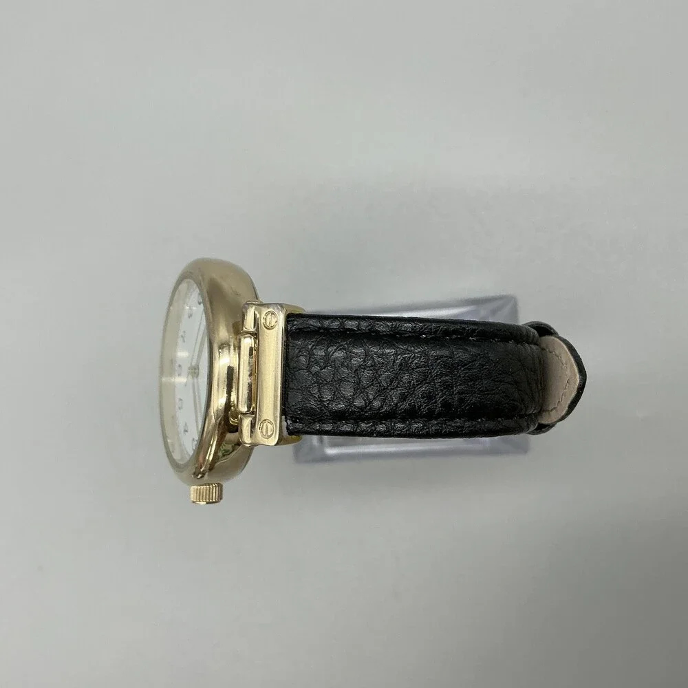 Anne Klein AK/2508 Womens Watch 36mm Gold Tone Black Leather Strap New Battery